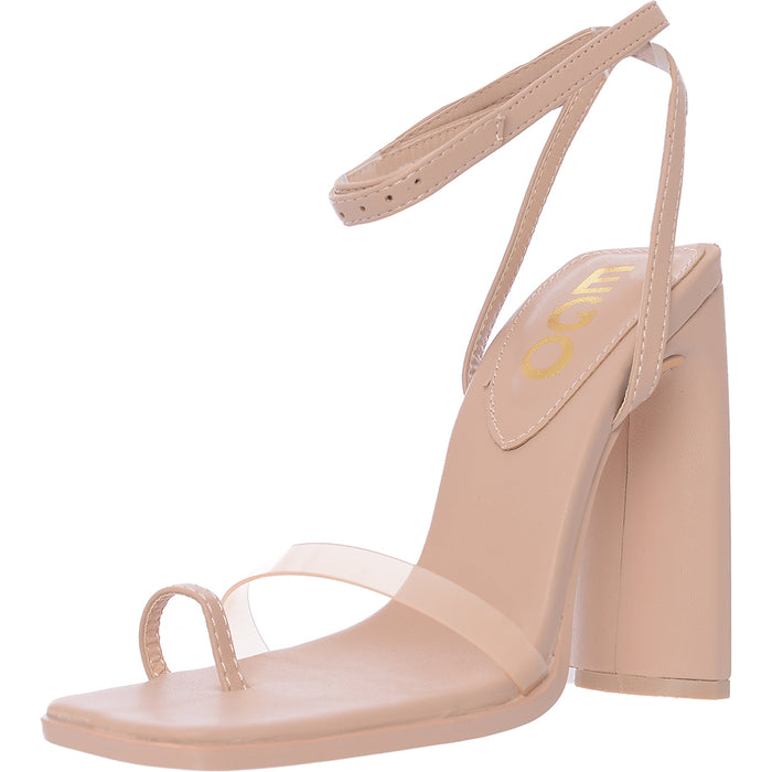 Ego Women's Beige All In It Heel Sandals With Toe Loop And Clear Strap