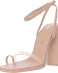 Ego Women's Beige All In It Heel Sandals With Toe Loop And Clear Strap