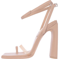 Ego Women's Beige All In It Heel Sandals With Toe Loop And Clear Strap