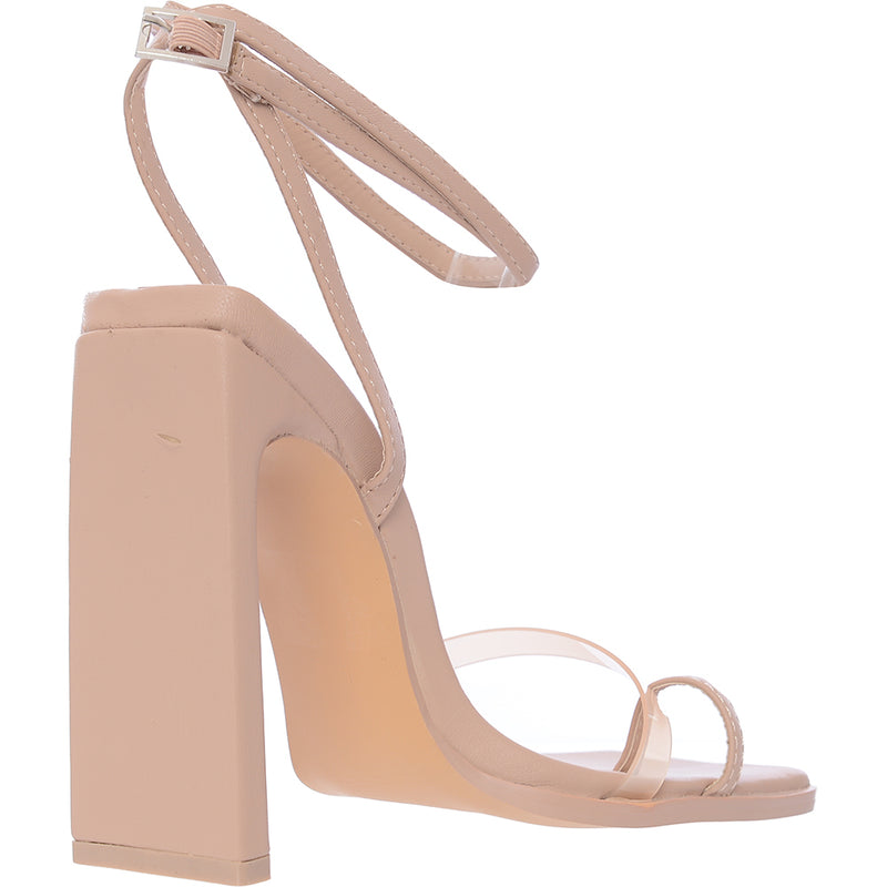 Ego Women's Beige All In It Heel Sandals With Toe Loop And Clear Strap