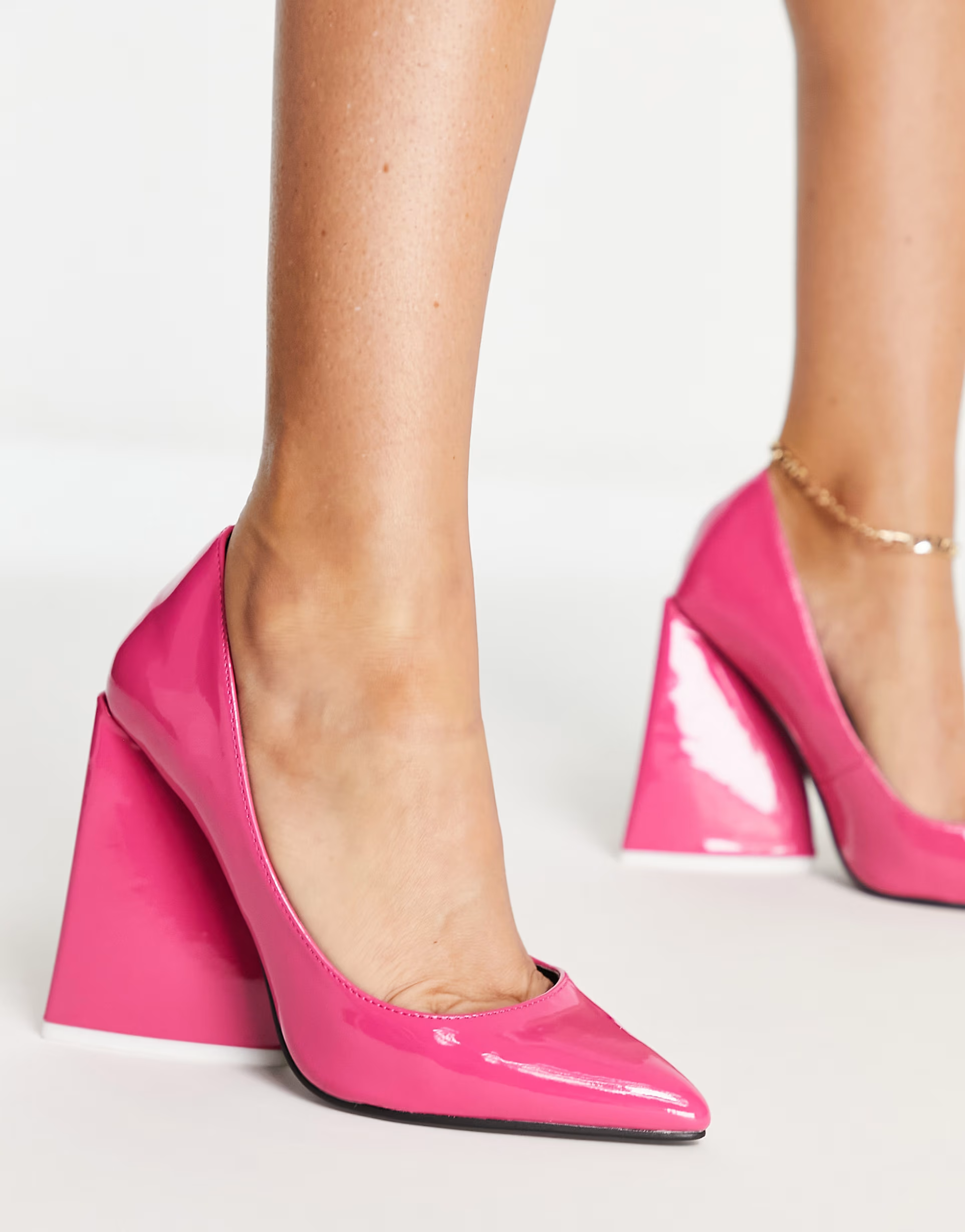EGO Womens As I Am Statement Block Heel Shoes in Hot Pink Patent