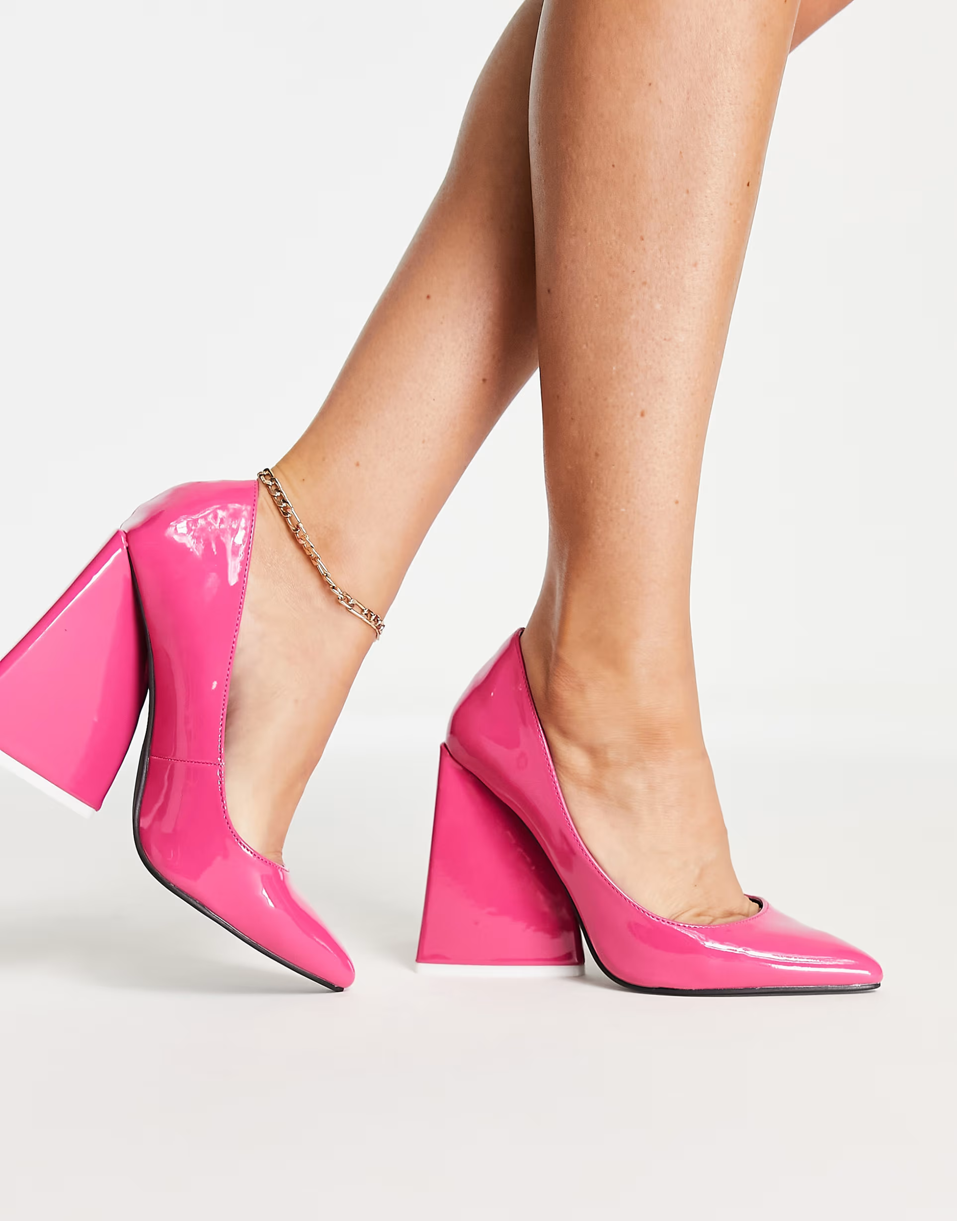 EGO Womens As I Am Statement Block Heel Shoes in Hot Pink Patent