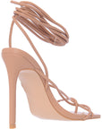 Public Desire Women's Beige Zing Tie Leg Heel Sandals