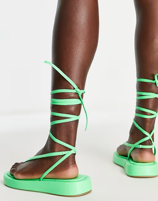 Public Desire Womens Beachbabe Flatform Sandals In Neon Green