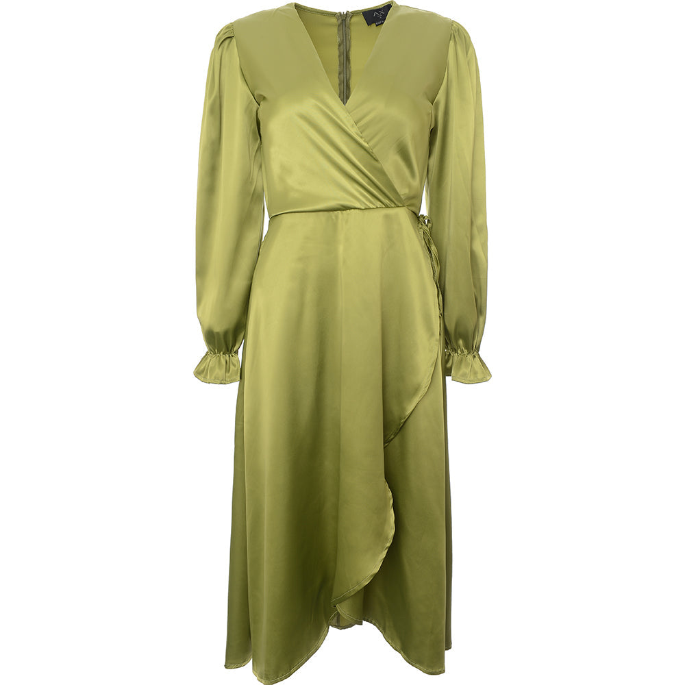 AX Paris Women's Green Wrap Front Midi Dress