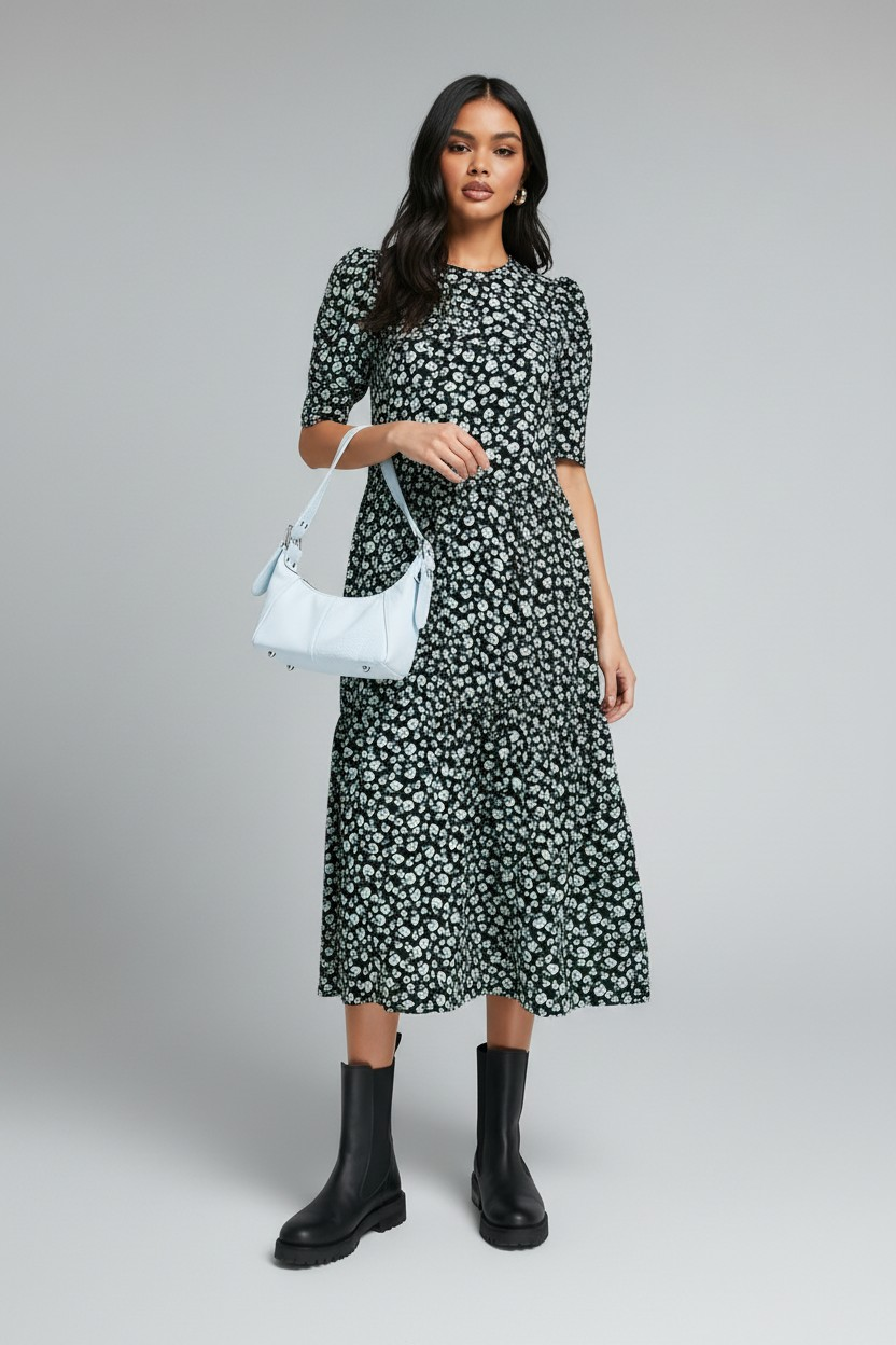 AX Paris Womens Midi Dress in Navy & Green Floral