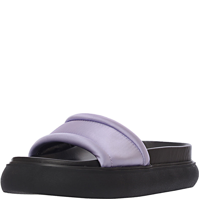 Public Desire Women's Lilac Satin Wide Fit Woke Flatform Slides