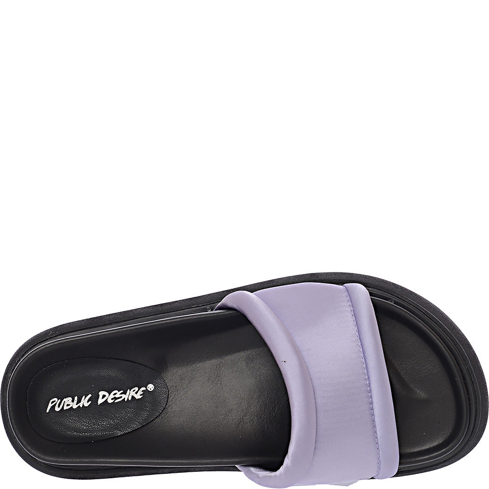 Public Desire Women's Lilac Satin Wide Fit Woke Flatform Slides