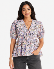 Influence Womens Collared Cotton Blouse in Floral Print