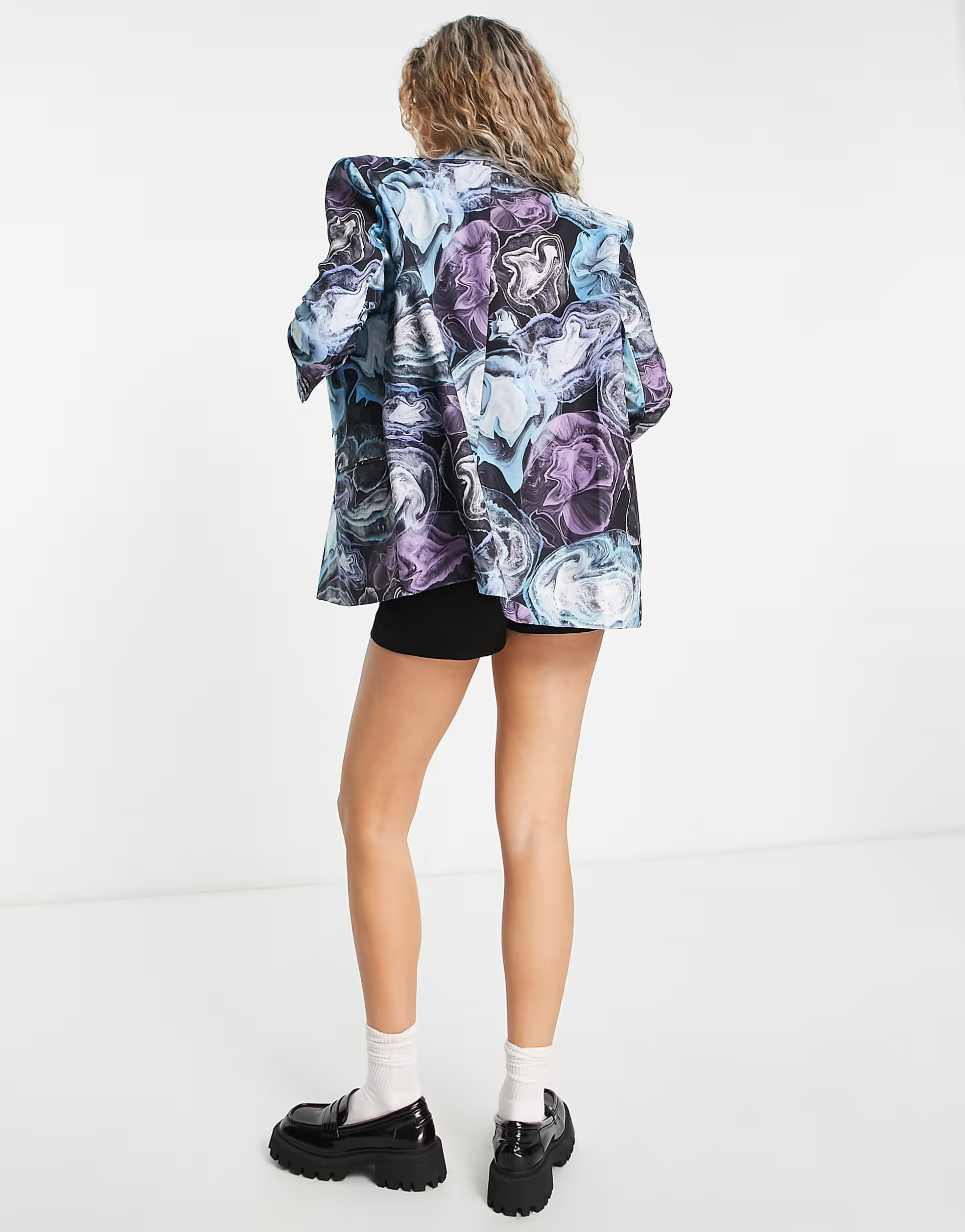 Urban Revivo Womens Oversized Blazer in Grey Print