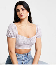 Urban Threads Womens Tall Puff Sleeve Crop Top In Purple