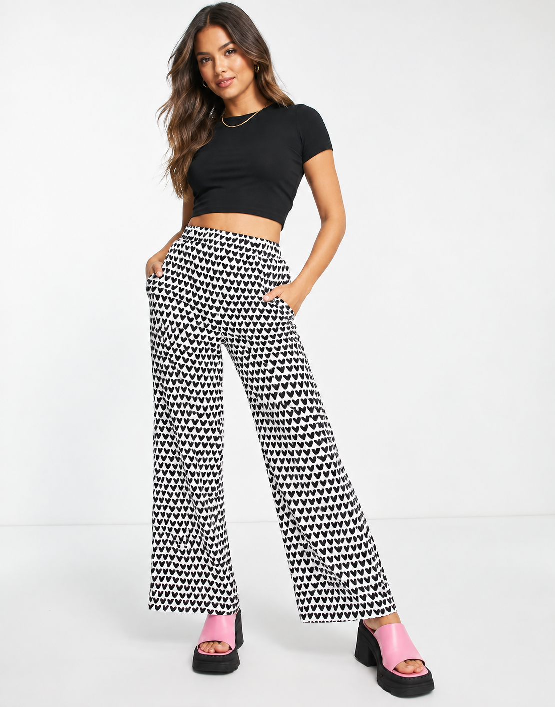 Urban Threads Womens Wide Leg Trousers In Heart Print