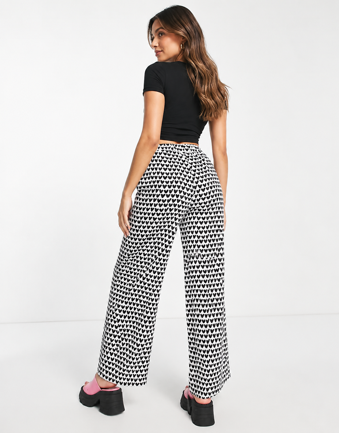 Urban Threads Womens Wide Leg Trousers In Heart Print