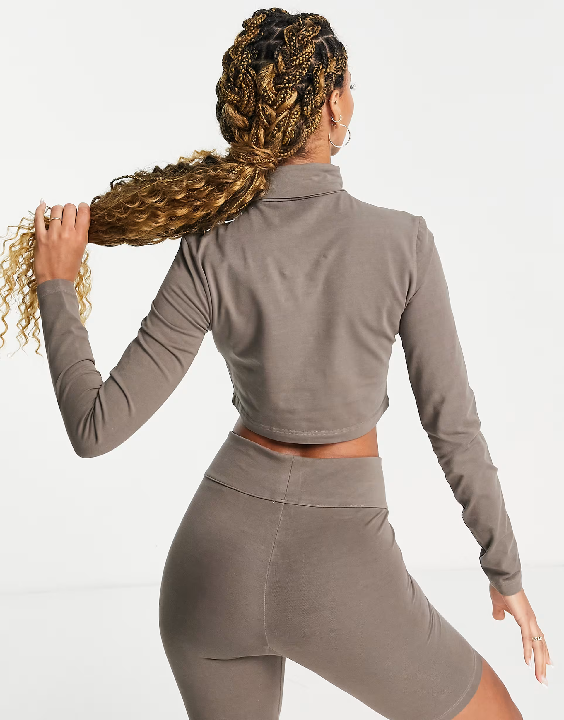 Womens Reebok High Neck Crop Top in Taupe Brown