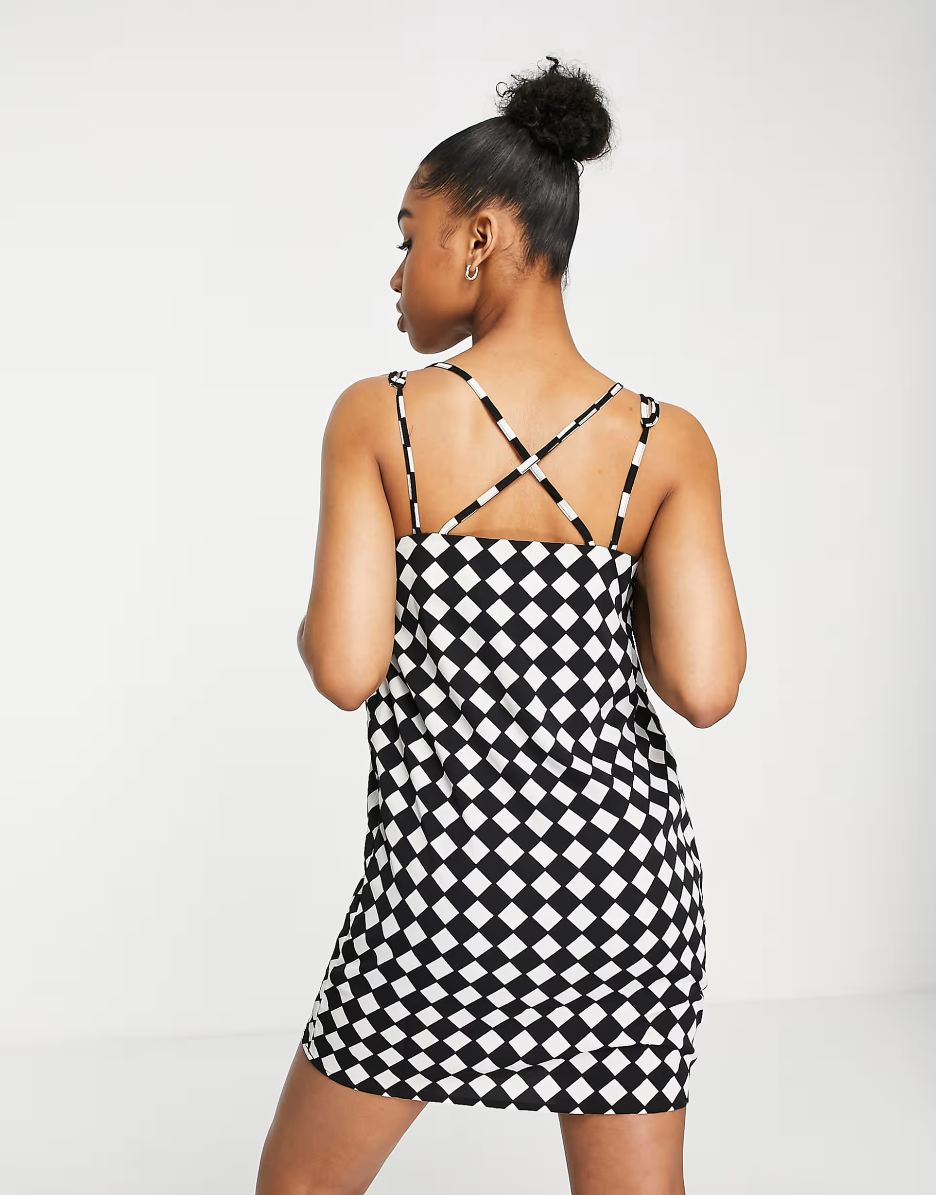 Lola May Womens Cross Strap Mini Dress in Checkerboard Print