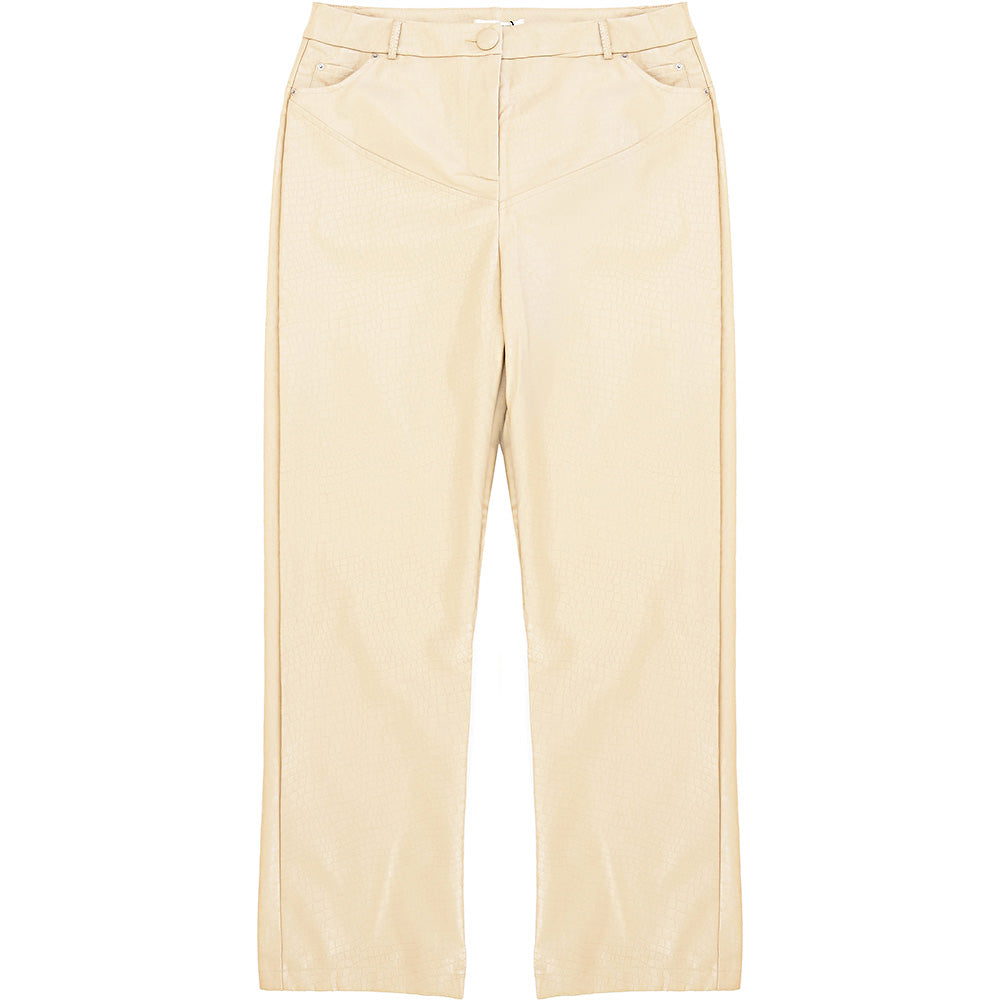 4th & Reckless Womens Straight Leg Leather Look Trousers Co Ord in Buttercream