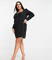 Womens Forever New Curve Gold Button Mini Blazer Dress in Black