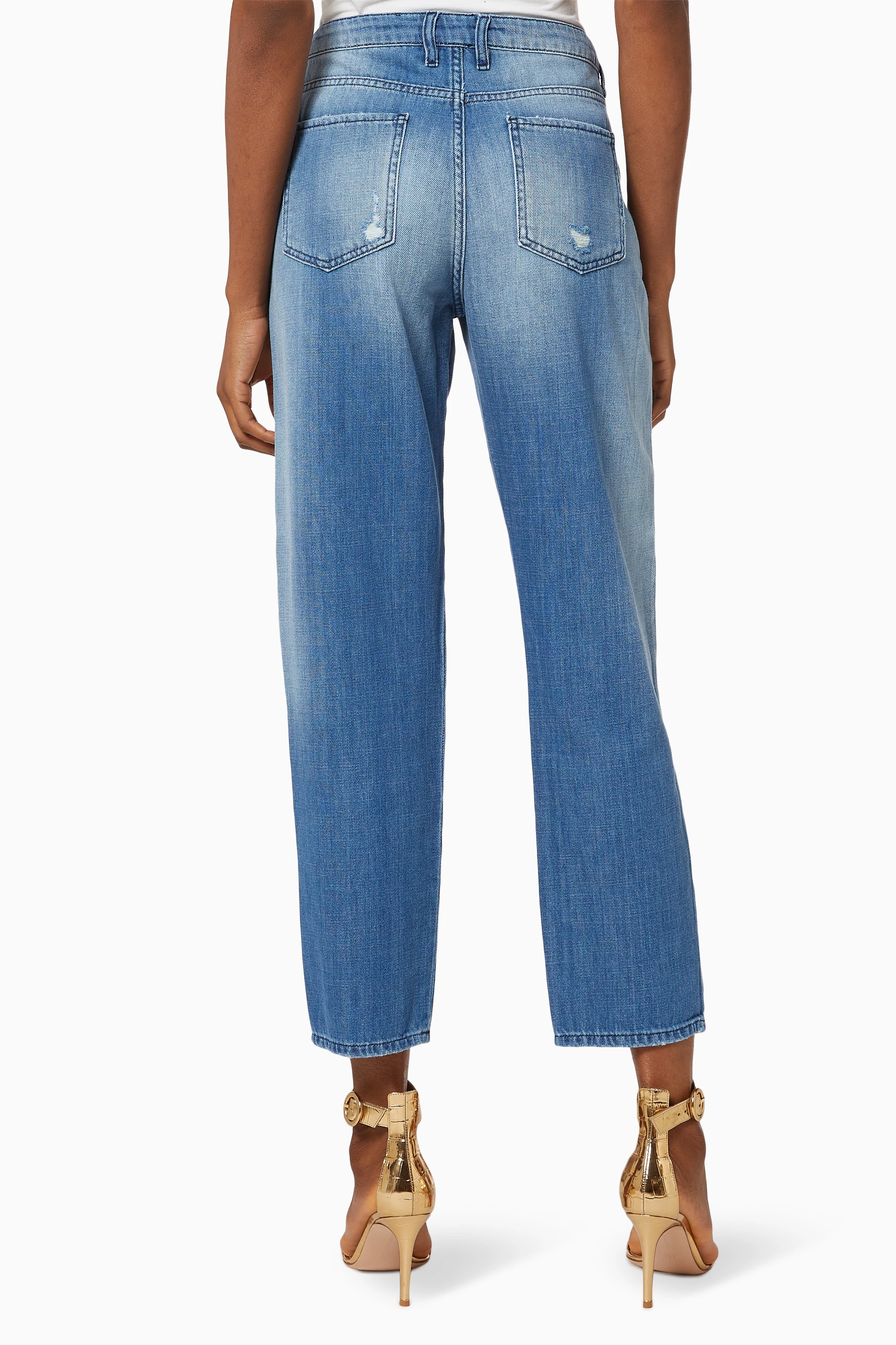 Womens Love Moschino Love Logo Mom Jeans in Blue