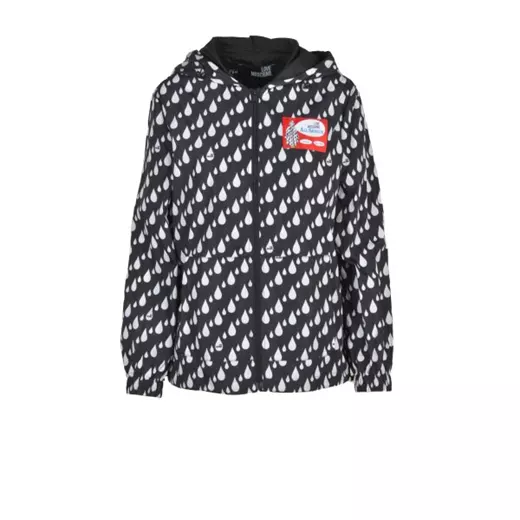 Womens Love Moschino Allover Raindrop Hooded Jacket in Black
