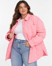 Urban Bliss Womens Plus Quilted Shacket in Candy Pink