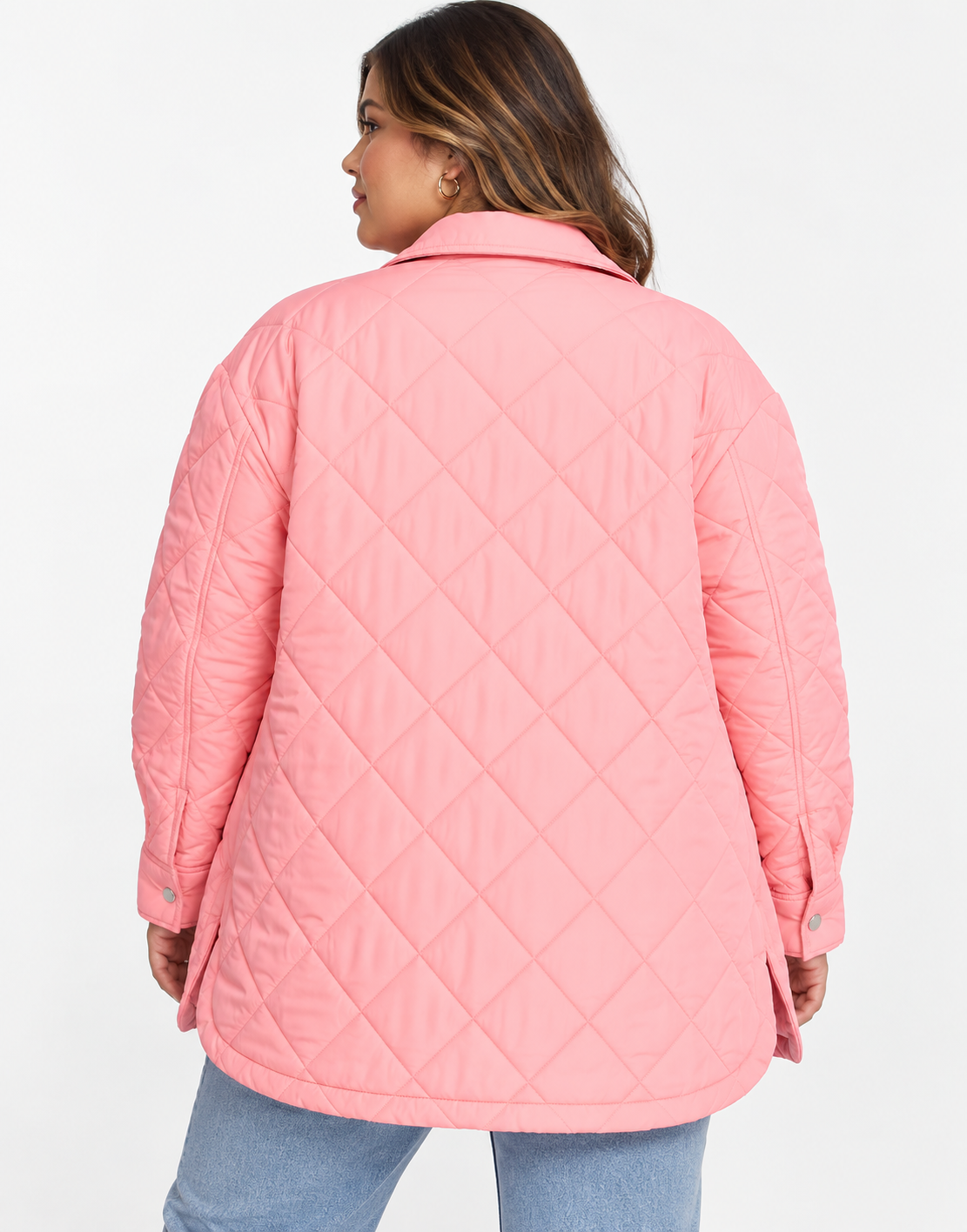 Urban Bliss Womens Plus Quilted Shacket in Candy Pink