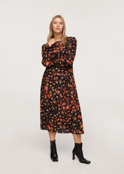 Mango Womens Midi Dress in 70's Floral In Multi