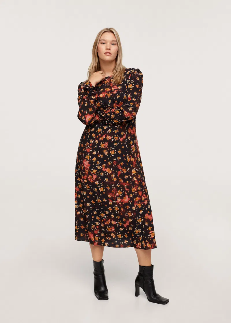 Mango Womens Midi Dress in 70's Floral In Multi