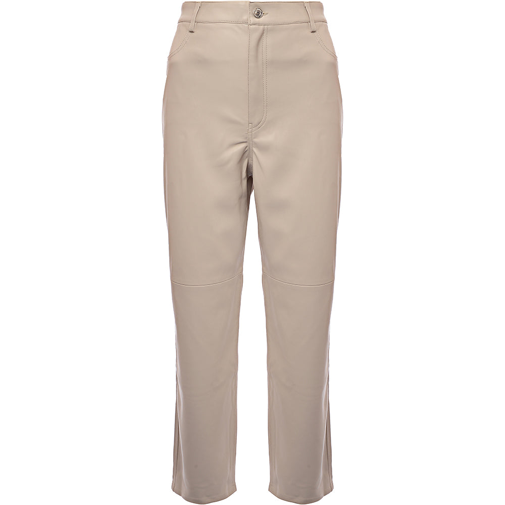 Mango Women&#39;s Neutral Faux Leather Straight Leg Trousers