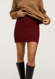 Womens Mango Button Front Cable Knit Skirt Co-Ord in Red