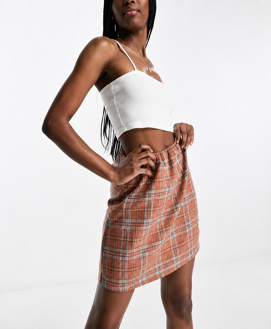Heartbreak Womens Skater Mini Skirt Co-Ord in Rust Check