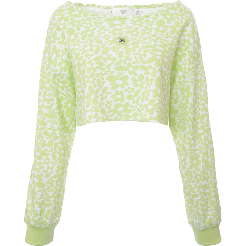 Daisy Street Women's Green Active Daisy Print Crop Sweater