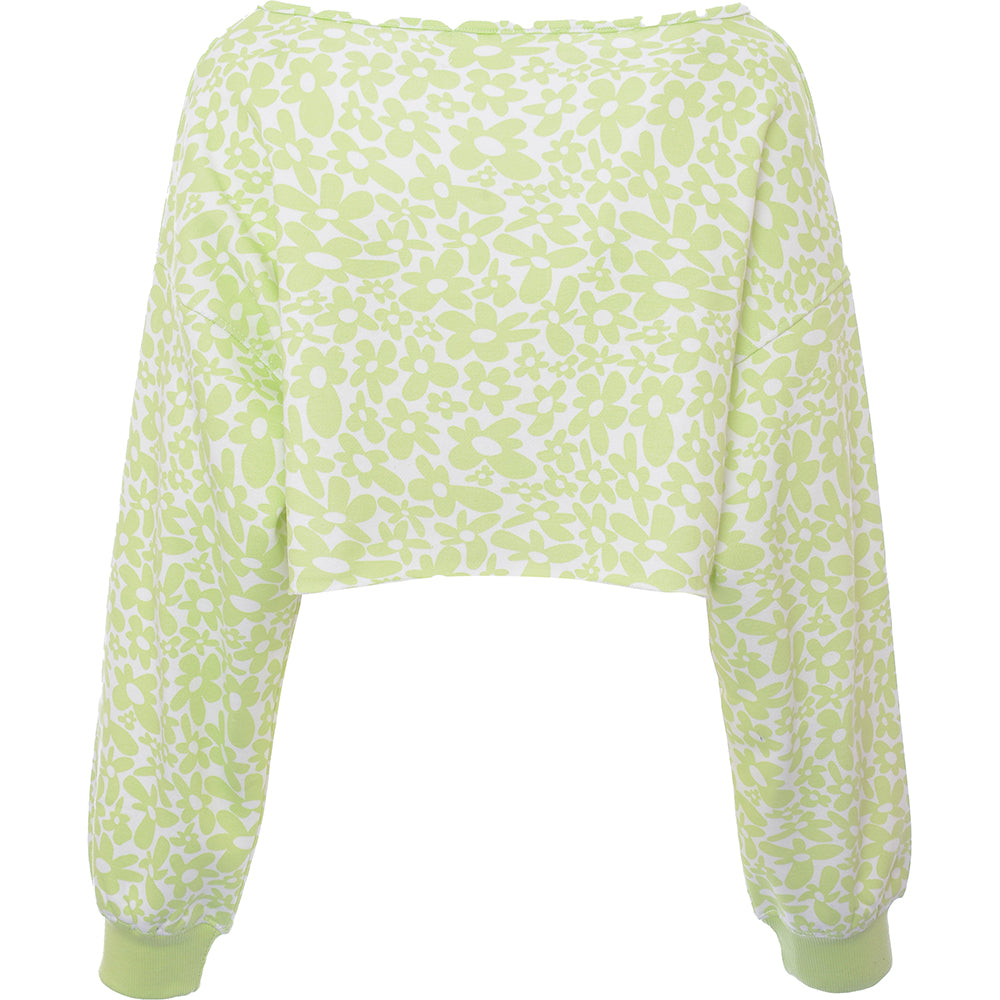 Daisy Street Women's Green Active Daisy Print Crop Sweater