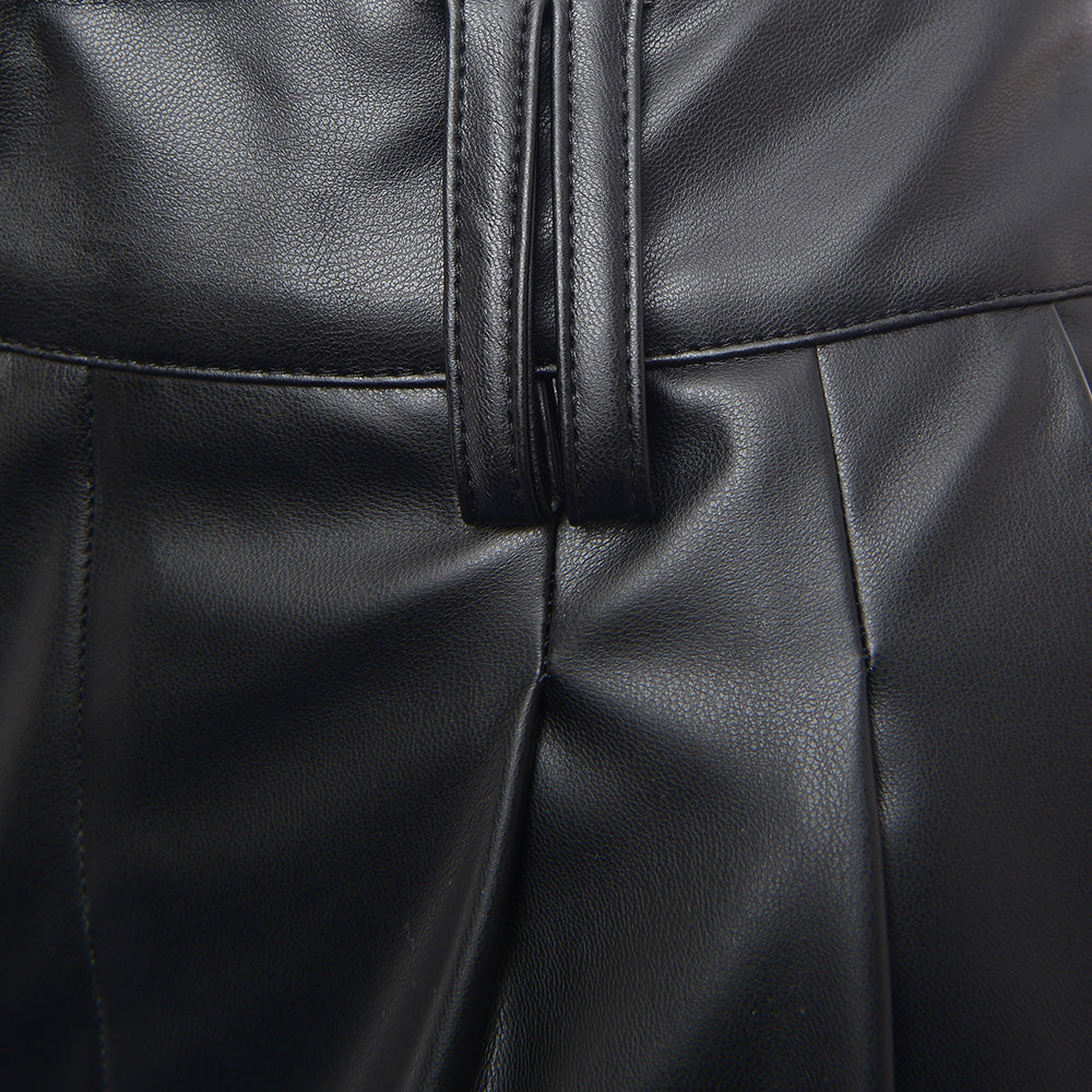Aria Cove Women's Black Leather Look Tie Hem Trouser
