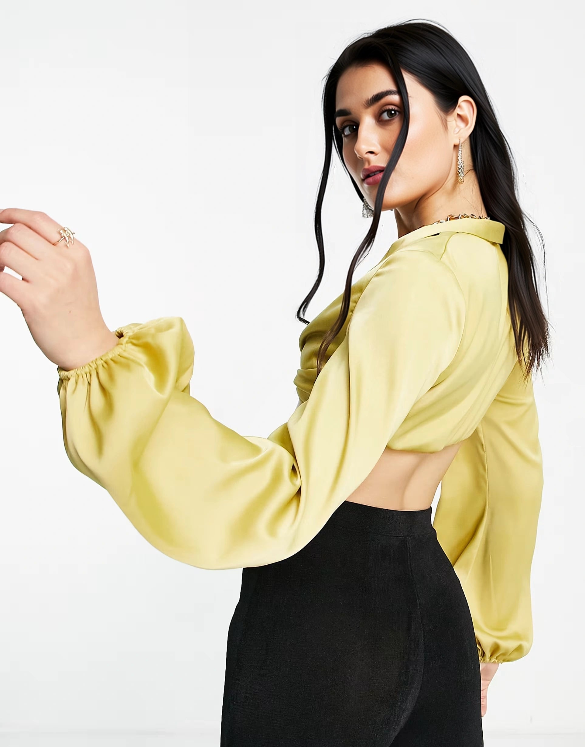 Aria Cove Womens Satin Knot Front Crop Top In Green