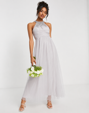 Little Mistress Womens Bridesmaid Embellished Maxi Dress In Grey