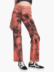Collusion Womens X005 Mid Rise Straight Leg Jeans In Red Tie Dye Wash