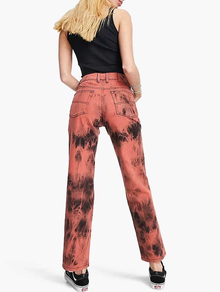 Collusion Womens X005 Mid Rise Straight Leg Jeans In Red Tie Dye Wash