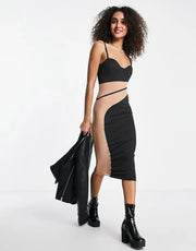 Missyempire Womens Cami Strap Sheer Panel Midi In Black