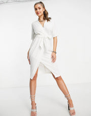 Closet London Womens Pencil Dress With Tie Front in Ivory