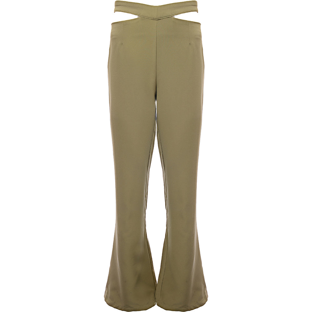 Rare London Women&#39;s Olive Tailored Trousers with Cut-Out Details