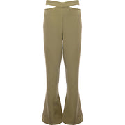 Rare London Women's Olive Tailored Trousers with Cut-Out Details