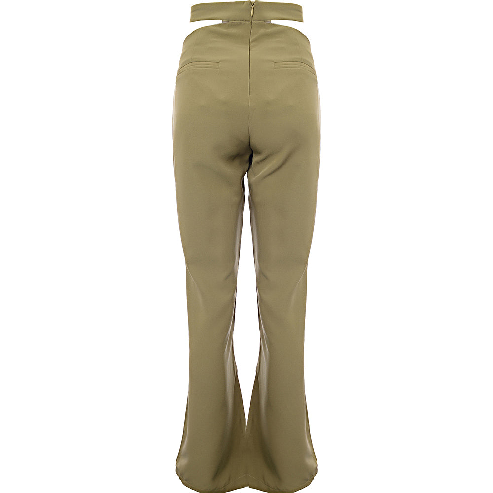 Rare London Women&#39;s Olive Tailored Trousers with Cut-Out Details