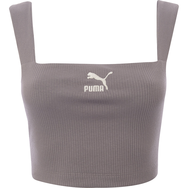 Puma Women's Grey Classic Ribbed Chunky Strap Top