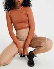Puma Womens Evoknit Seamless Ls Crop Top In Brown
