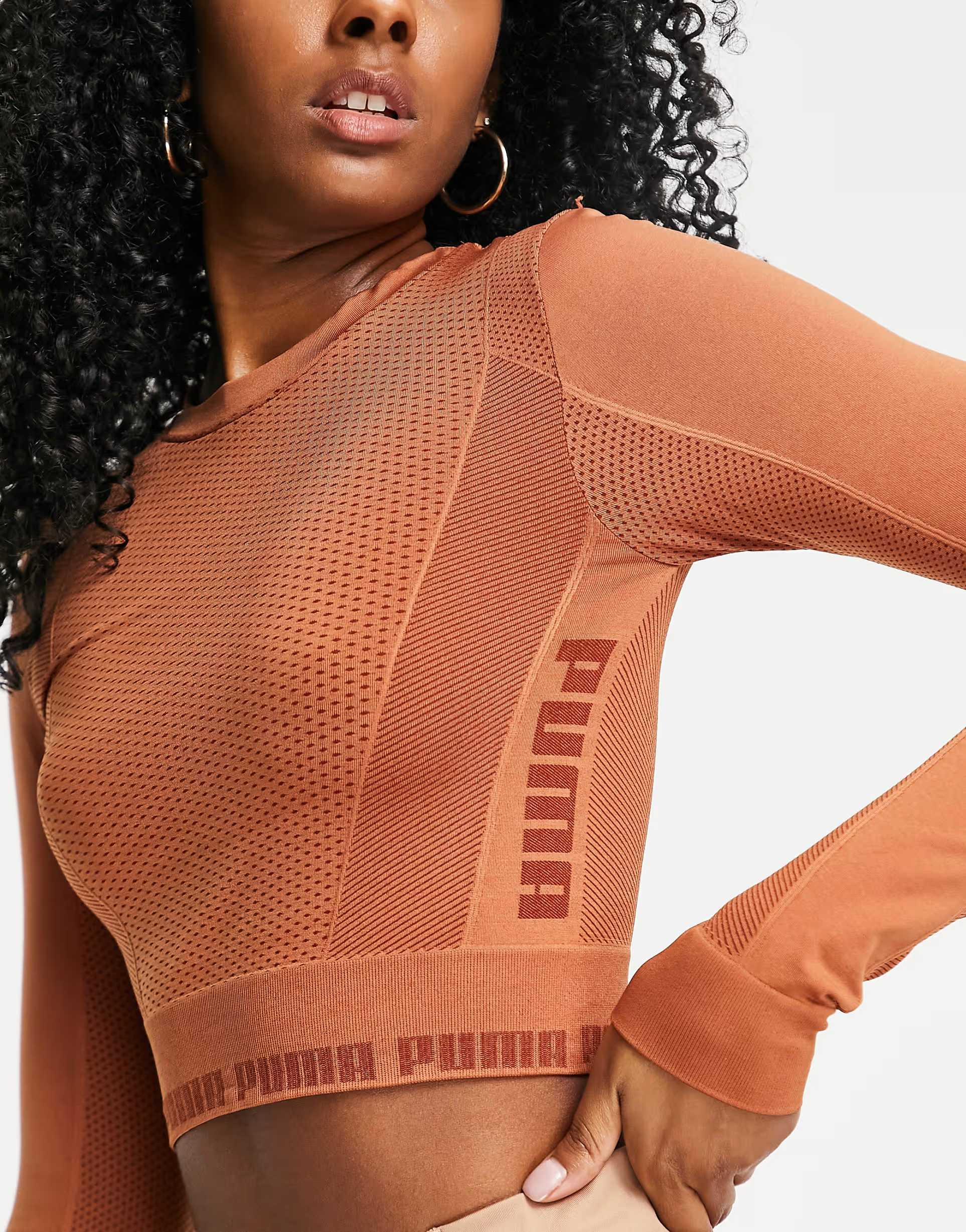 Puma Womens Evoknit Seamless Ls Crop Top In Brown