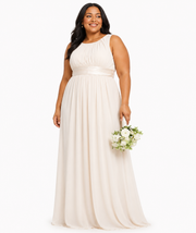 Little Mistress Plus Womens Bridesmaid Chiffon Maxi Dress in Blush Pink