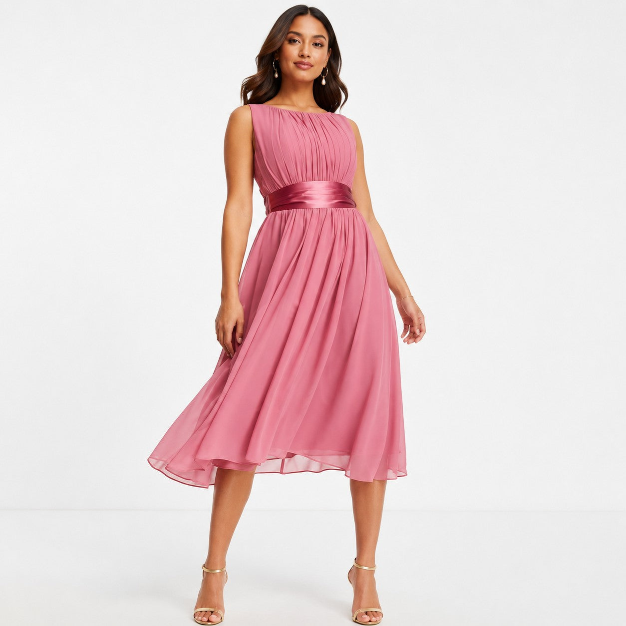 Little Mistress Petite Womens Bridesmaid Midi Skater Dress in Dark Pink