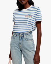 Maison Scotch Womens Striped Relaxed-Fit Cotton In Blue