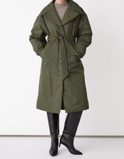 & Other Stories Womens Recycle Nylon Belted Padded Coat in Green