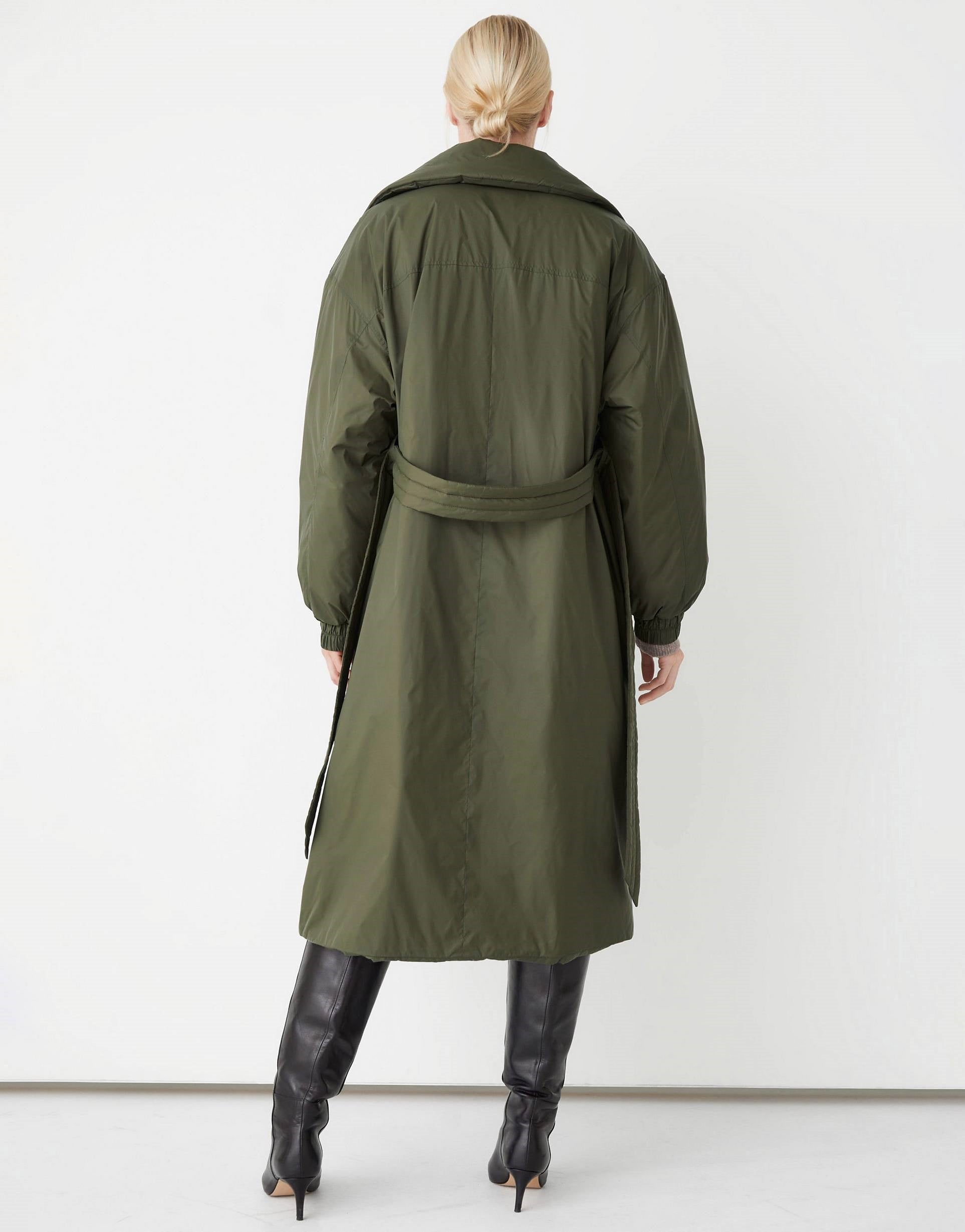 & Other Stories Womens Recycle Nylon Belted Padded Coat in Green